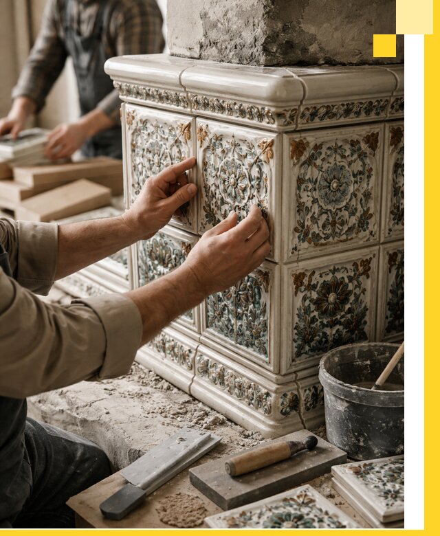 Изразцовые камины под ключ в Великом Новгороде: проект и монтаж