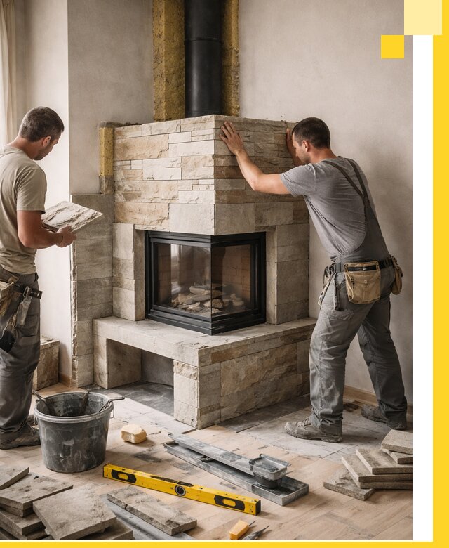 Угловые камины под ключ проект, монтаж и отделка в Великом Новгороде