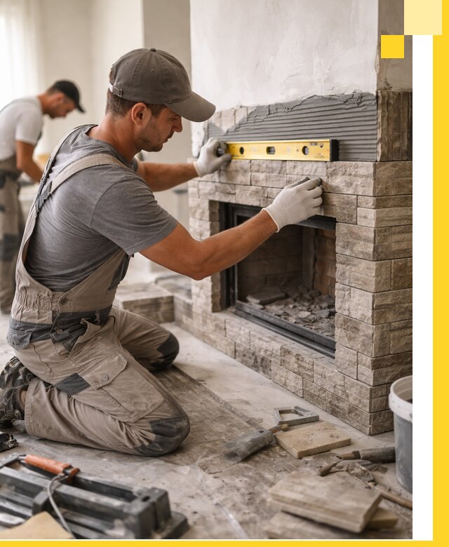 Облицовка каминов в Великом Новгороде, монтаж и отделка натуральным камнем