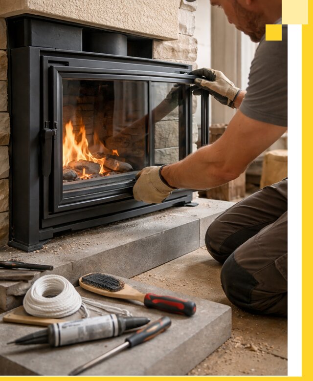 Производство, монтаж и доставка каминов со стеклом в Великом Новгороде