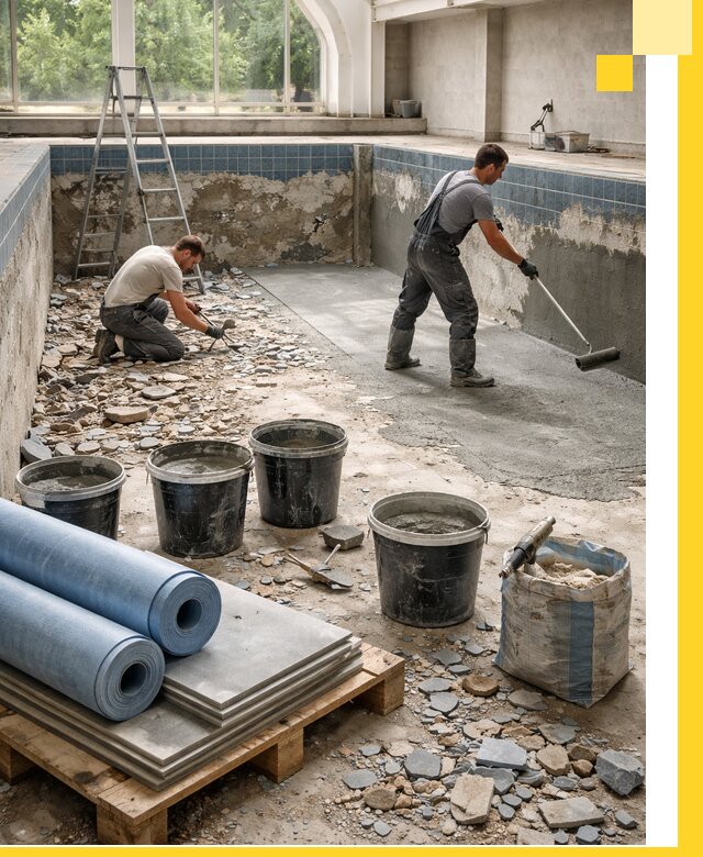 Реконструкция бассейнов в Великом Новгороде: ремонт, гидроизоляция