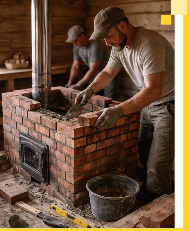 Кирпичные печи для бани под ключ в Великом Новгороде, проект и монтаж