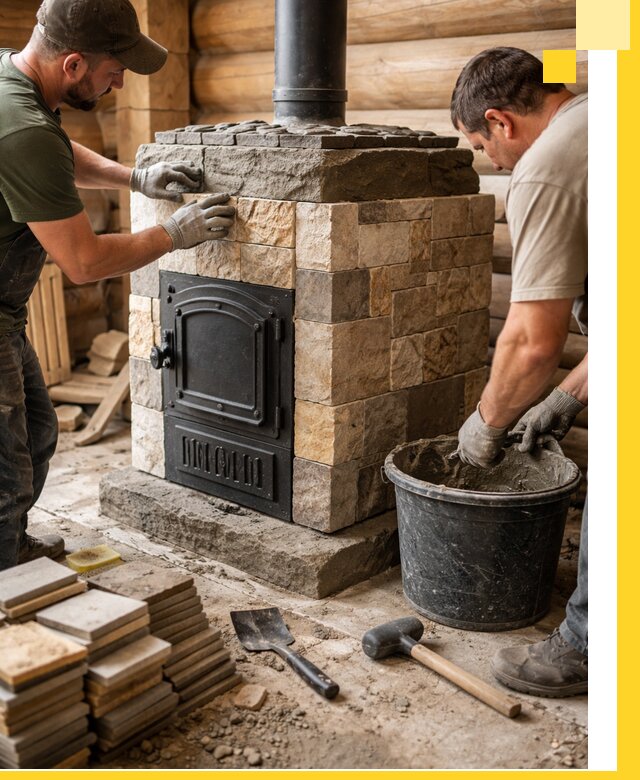 Облицовка банной печи под ключ в Великом Новгороде: камень и плитка