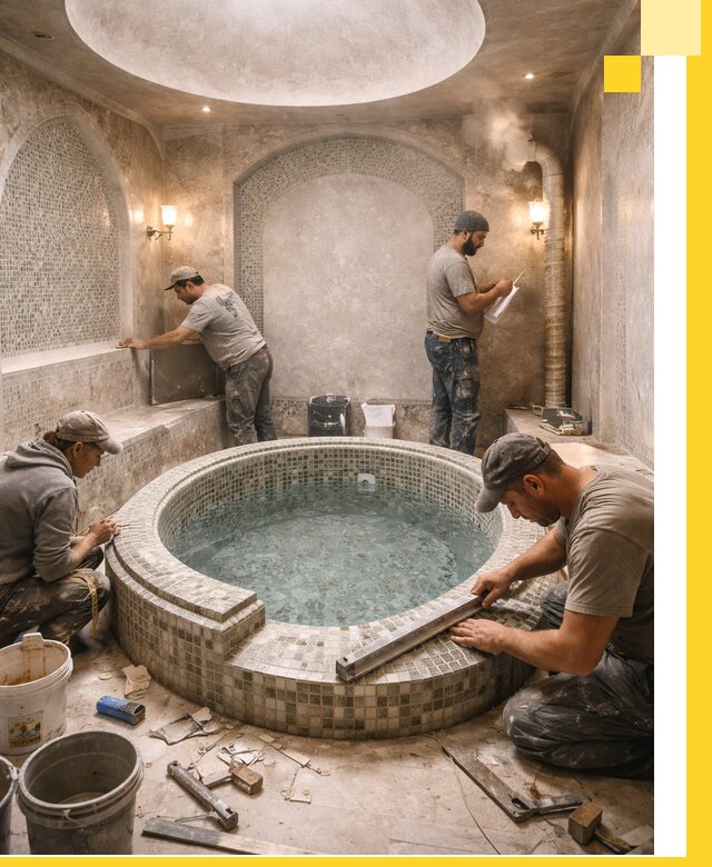 Профессиональное строительство хамама с бассейном в Великом Новгороде под ключ
