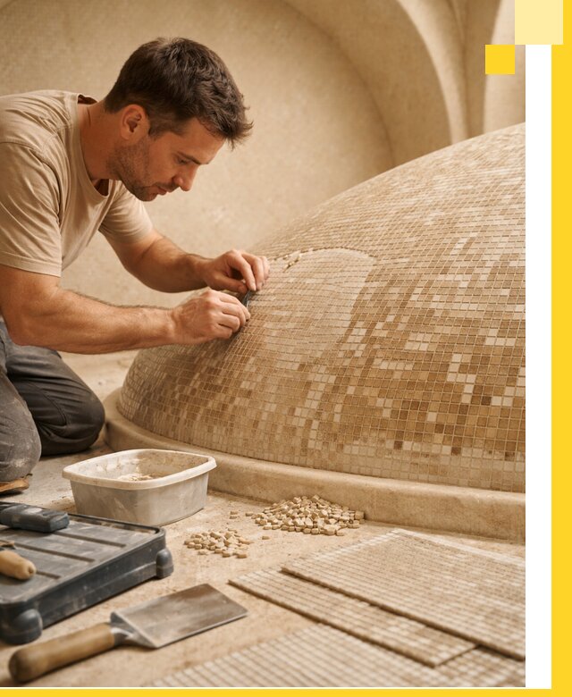 Профессиональная укладка мозаики для хамама под ключ в Великом Новгороде